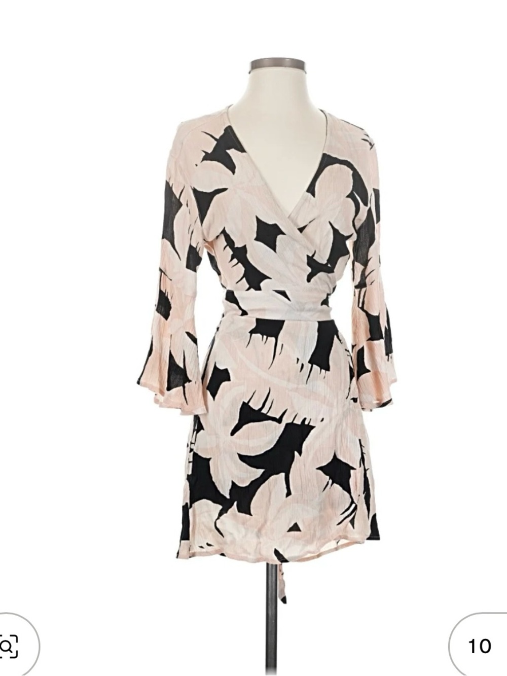 Pink and Black Floral Wrap Dress